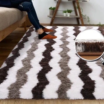 Soft Shaggy Rugs Plush Area Rugs for Living Room Bedroom Fluffy Carpets Home Decor,5x8ft,Stripe Brown 2