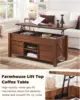 48" Farmhouse Lift Top Coffee Table with Sliding Barn Door,Rustic Center Table with Hidden Storage Compartment 2