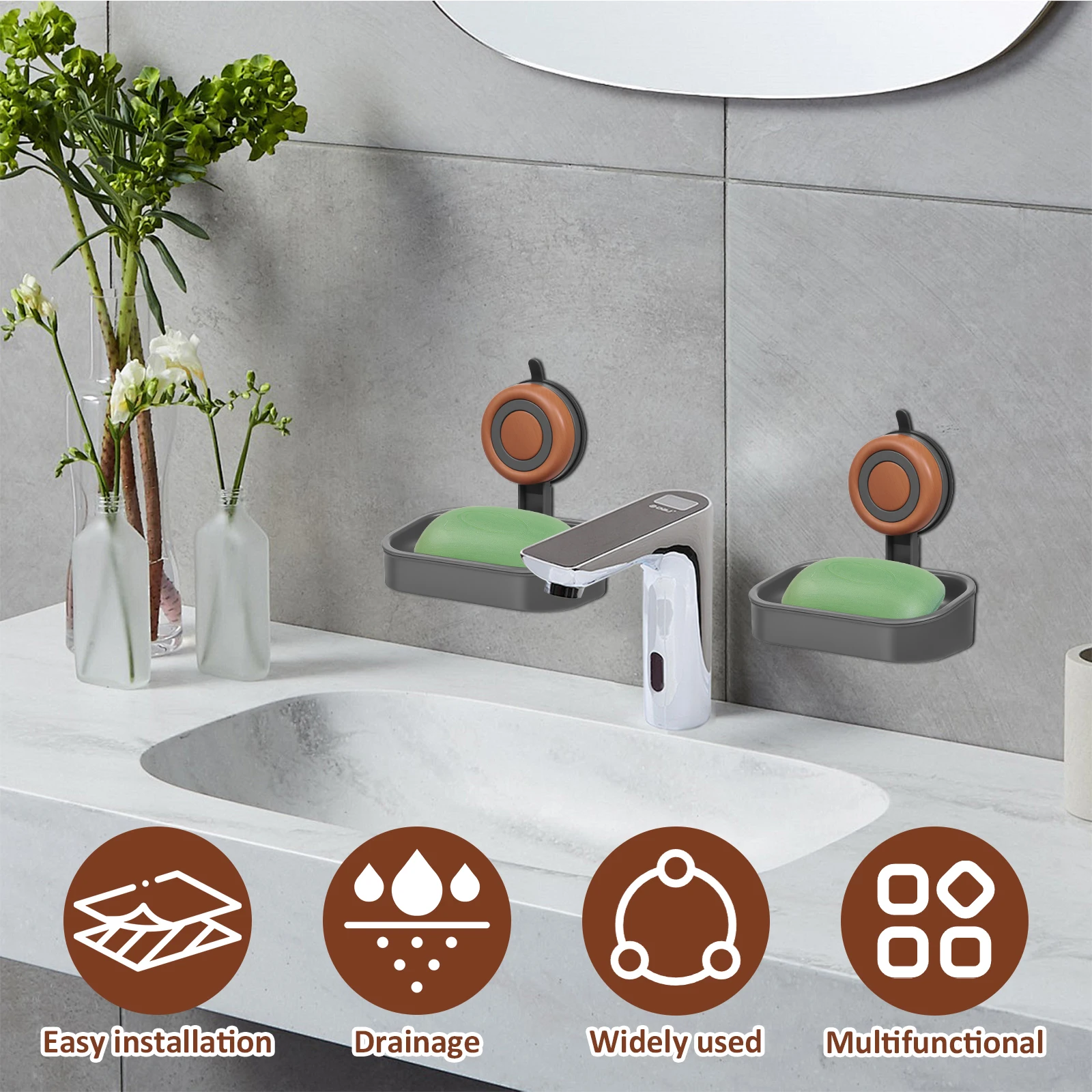 2 Pcs Suction Cup Soap Dish Single/Double Layer Shower Soap Holder with Drainage Hole No Drilling Wall Mounted Sponge Holder