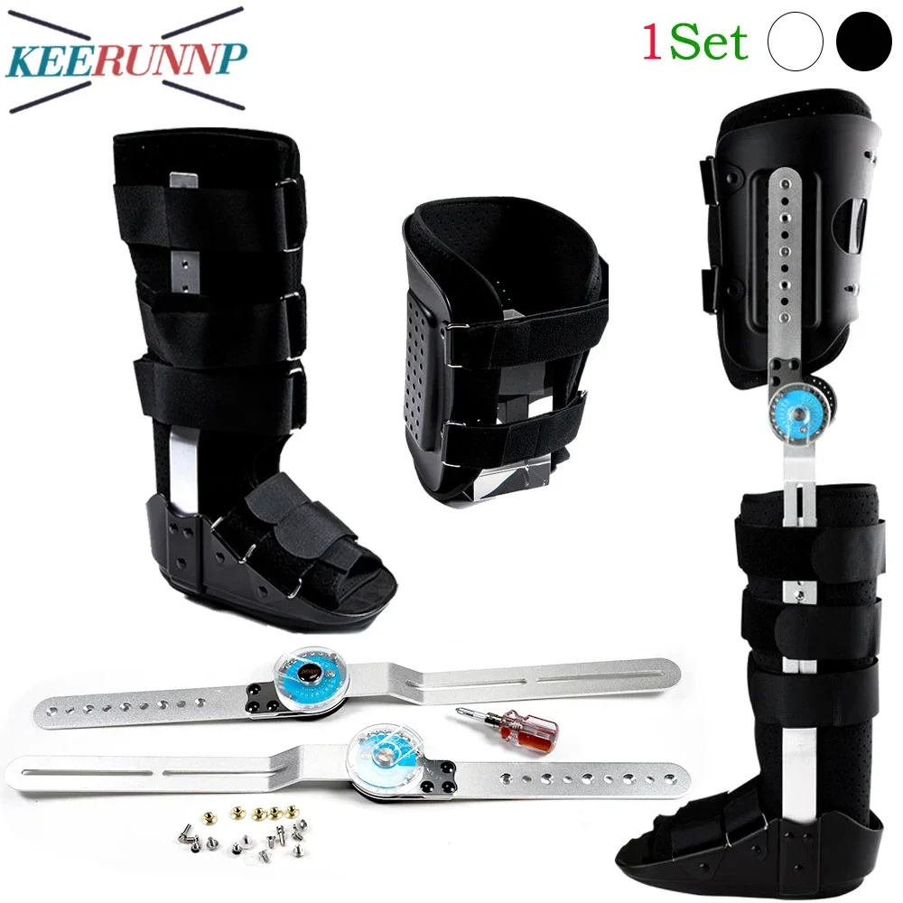 

1Set ROM Hinged Knee Foot Support Brace Orthosis Joint Stabilizer, Adjustable Post Op Knee Full Leg Immobilizer Protector Splint