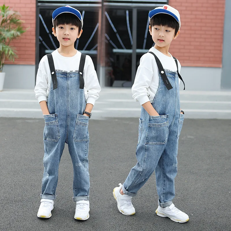 

New Boys Denim Overalls Spring Summer Children Clothing Casual Kids Suspender Trousers Boys Solid Kids Jumpsuit Teenage Jeans