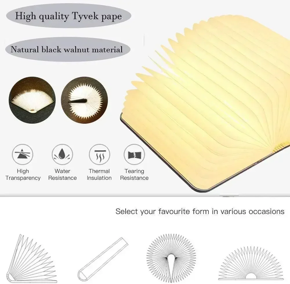 Creative Book Lamp Wooden Portable Night Light 3 Colors LED Foldable 5V USB Rechargeable Table Desk Light Home Decoration