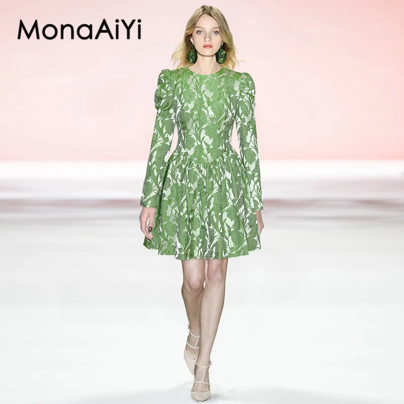 

Женское винтажное бальное платье MonaAiyi, короткое платье миди с круглым вырезом, длинными рукавами-фонариками, вышивкой и высокой талией