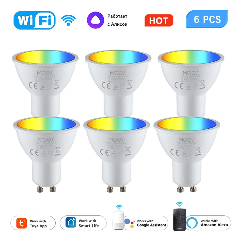 Tuya Wifi Smart Led Lampadine Gu10 Rgbw C + W 5W Lampade Dimmerabili Smart Life Telecomando Vocale Funziona Con Alexa Google Home Alice
