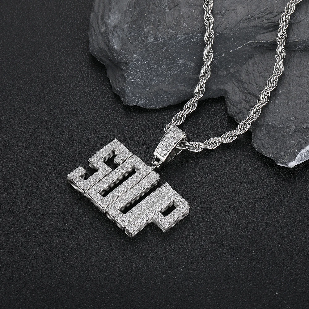 Hip Hop Jewelry Iced Out Zircon Letter Name Pendant Personalization Custom Square Capital With Rope Chain