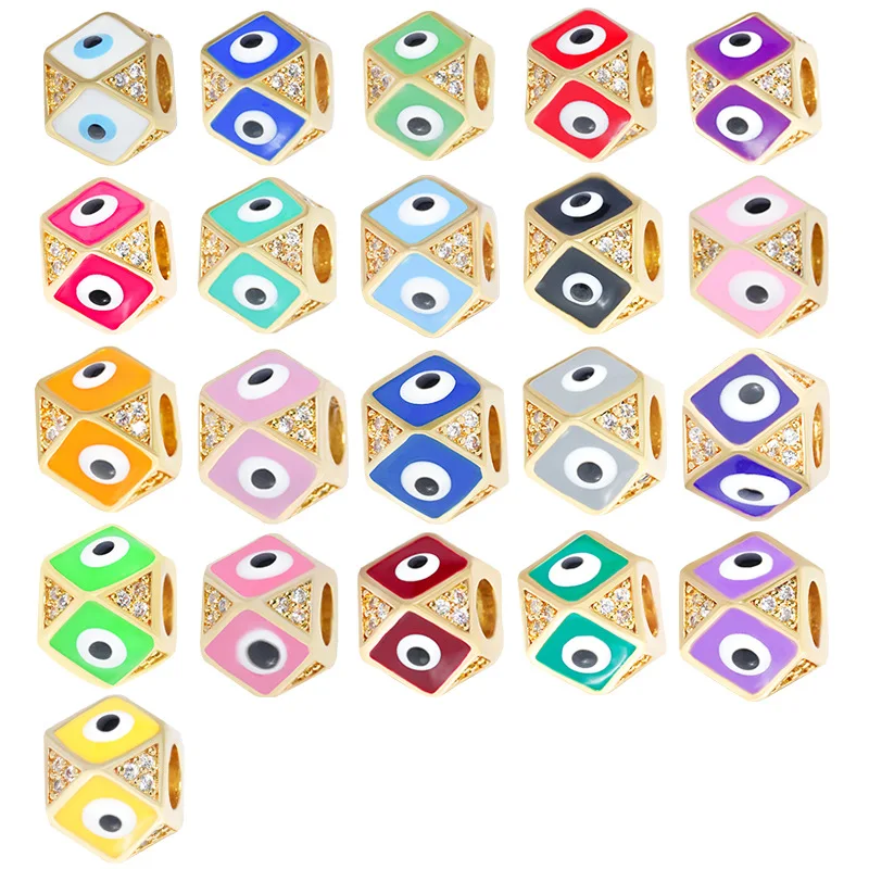 

Enamel Zirconia 8MM Rhombus Beads Evil Eye Gold-plated Ball Charm For Jewelry Making Necklace Bracelet DIY CZ Accessories Supply