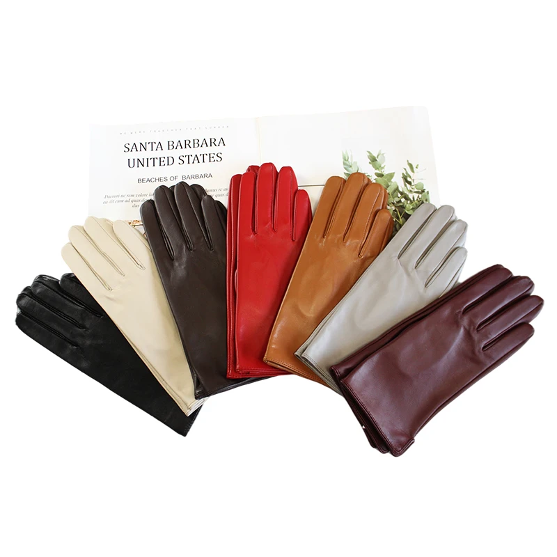 Touch Screen Sheepskin Driver Driving Gloves Female Color Leather Unlined Thin Fashion Straight Style Motorcycle Riding Gloves