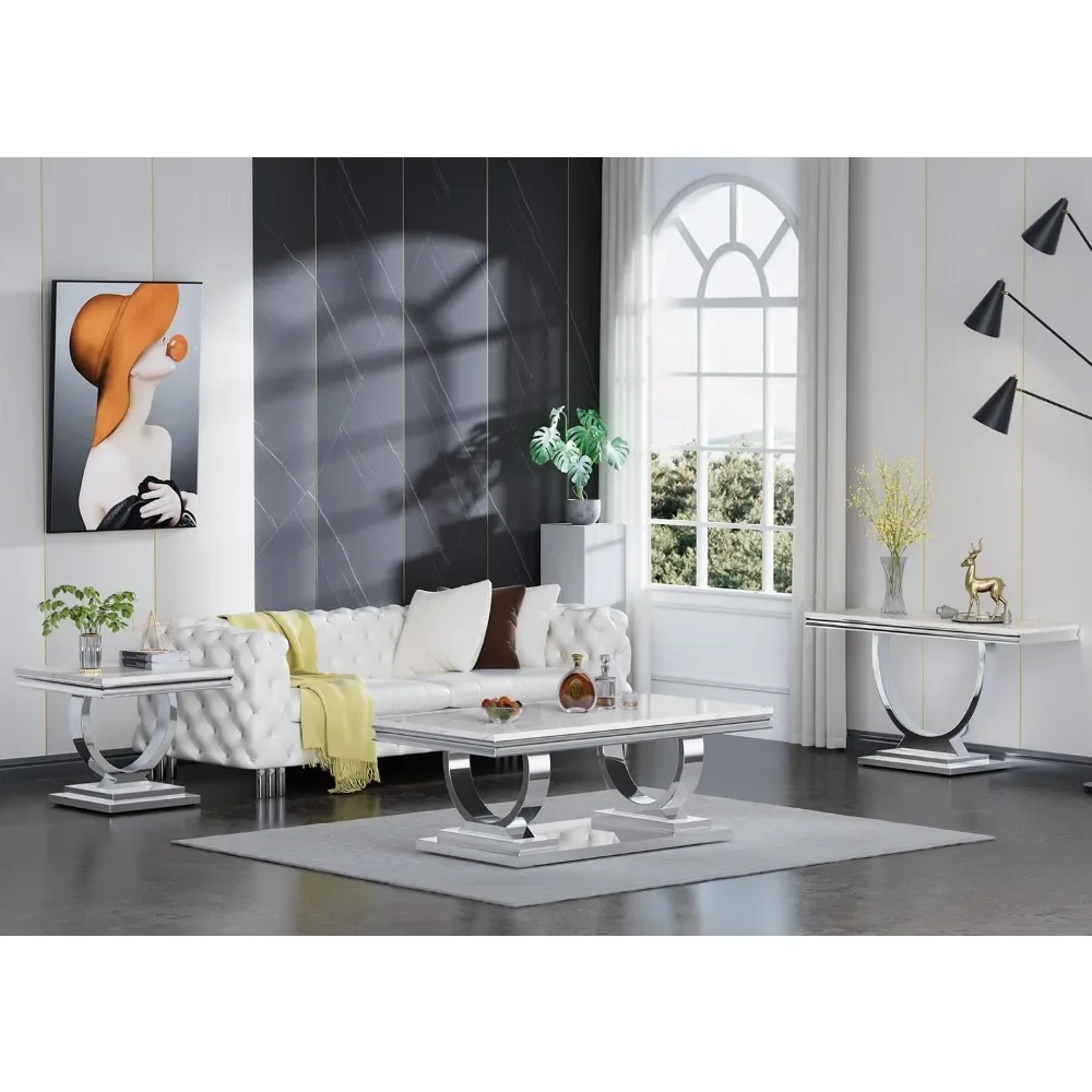 Modern coffee table with silver finish