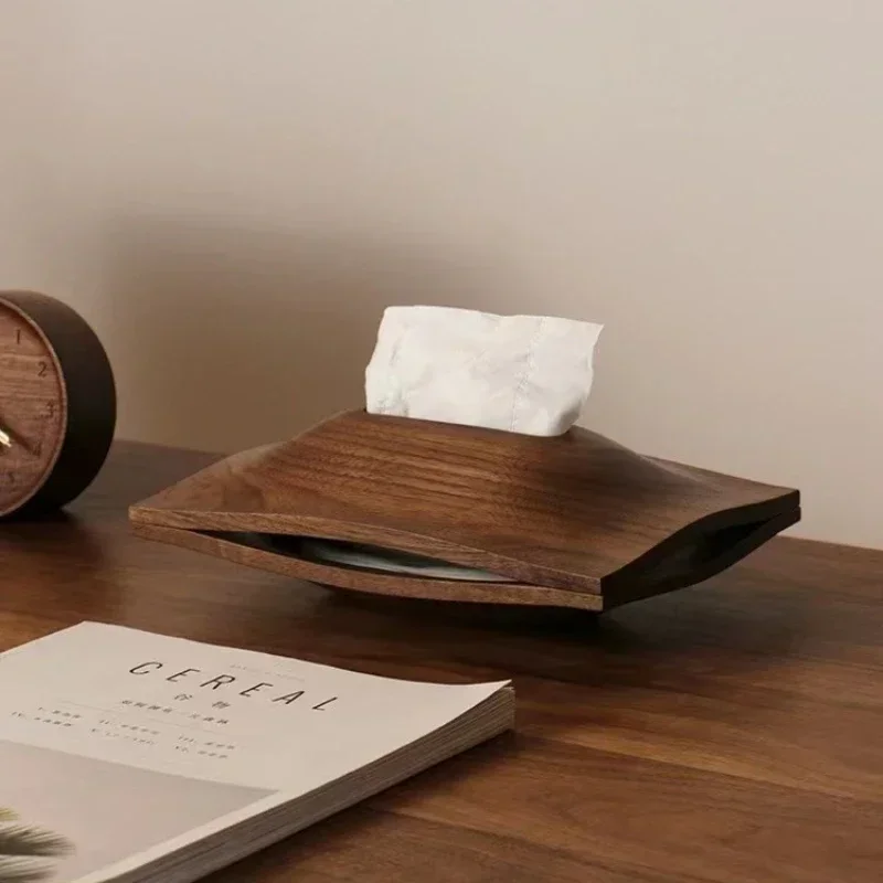 Solid Wood Desktop Tissue Box Living Room Household Black Walnut Paper Box 3