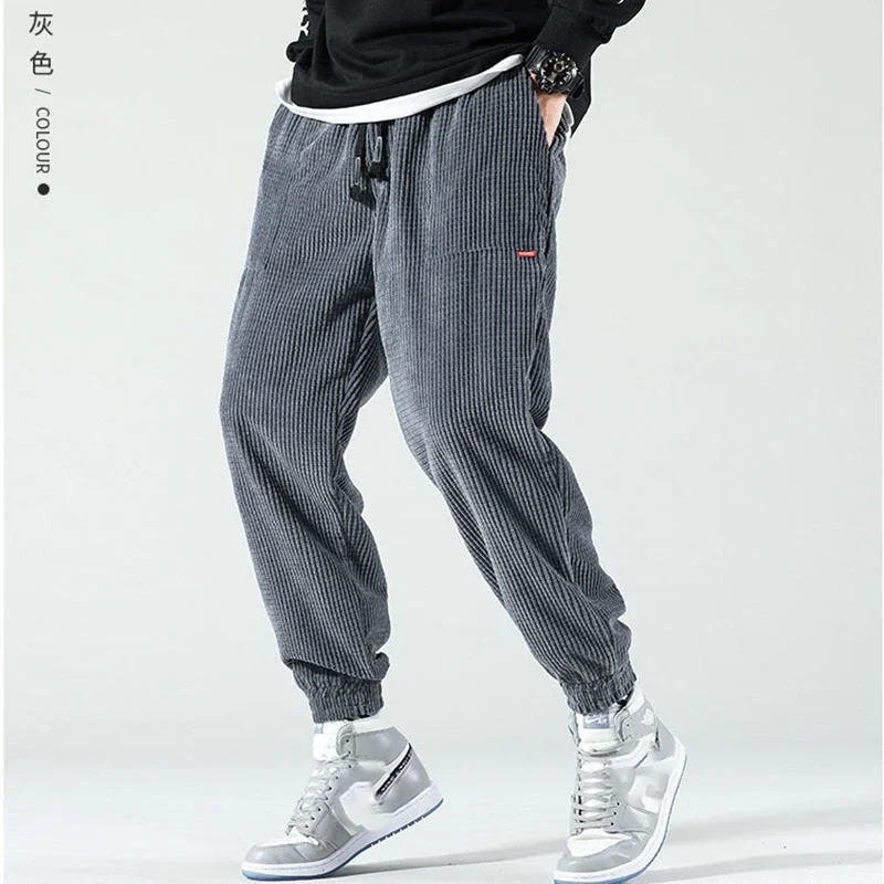 Spring Autumn Casual Corduroy Fashion Streetwear Male Clothes All Match Solid Color Loose Trousers Man Pocket Korean Harem Pants