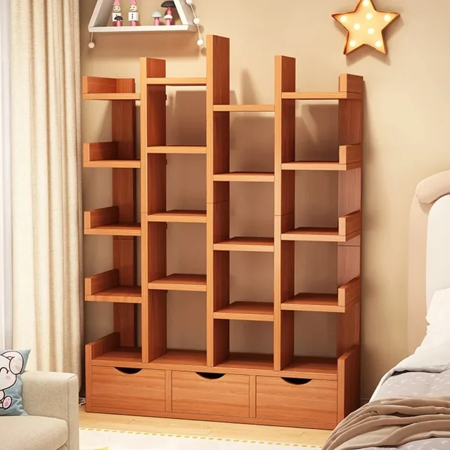 Living Room Bookshelf Solid Wood Cabinet Office Simple Of Modern Book Shelf Multi-Level Floor Standing Storage Rack Bookshelves 3