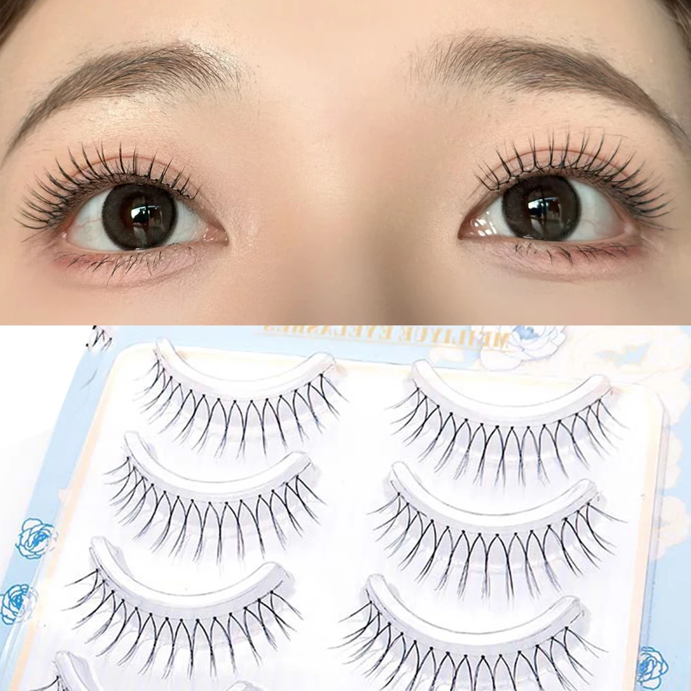 

5/10 Pairs 3D Fairy V-shaped False Eyelashes Korean Natural Transparent Stem Lashes Fairy Grafting Eyelash Extension Soft Makeup