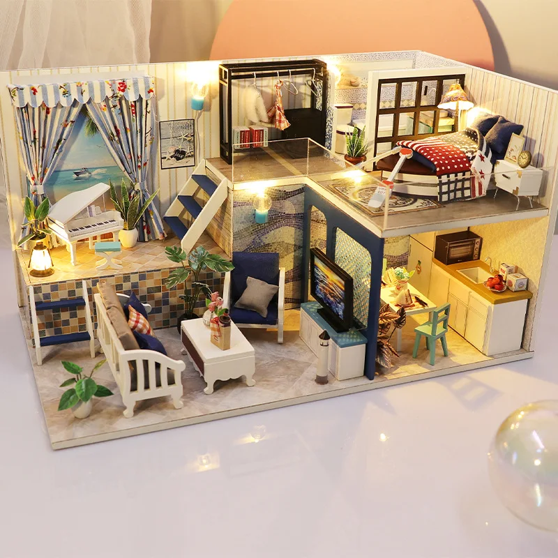 

Diy Wooden Doll House Kit Miniature With Furniture Sailboat Room Loft Casa Villa Dollhouse Toys For Girls Boys Christmas Gifts