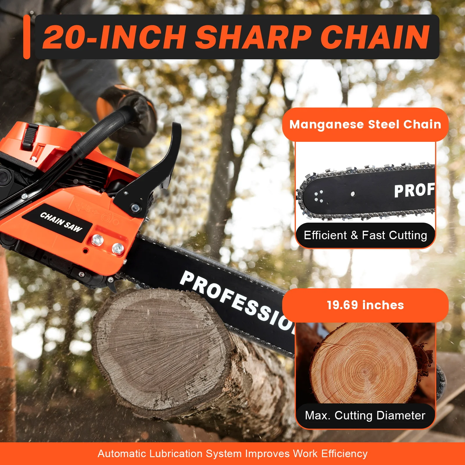 

20in 58CC 20" Gas Chainsaw Gas Powered Chainsaws Handheld Cordless Petrol Gasoline Chain Saw for Wood Pruning, Tree Stump