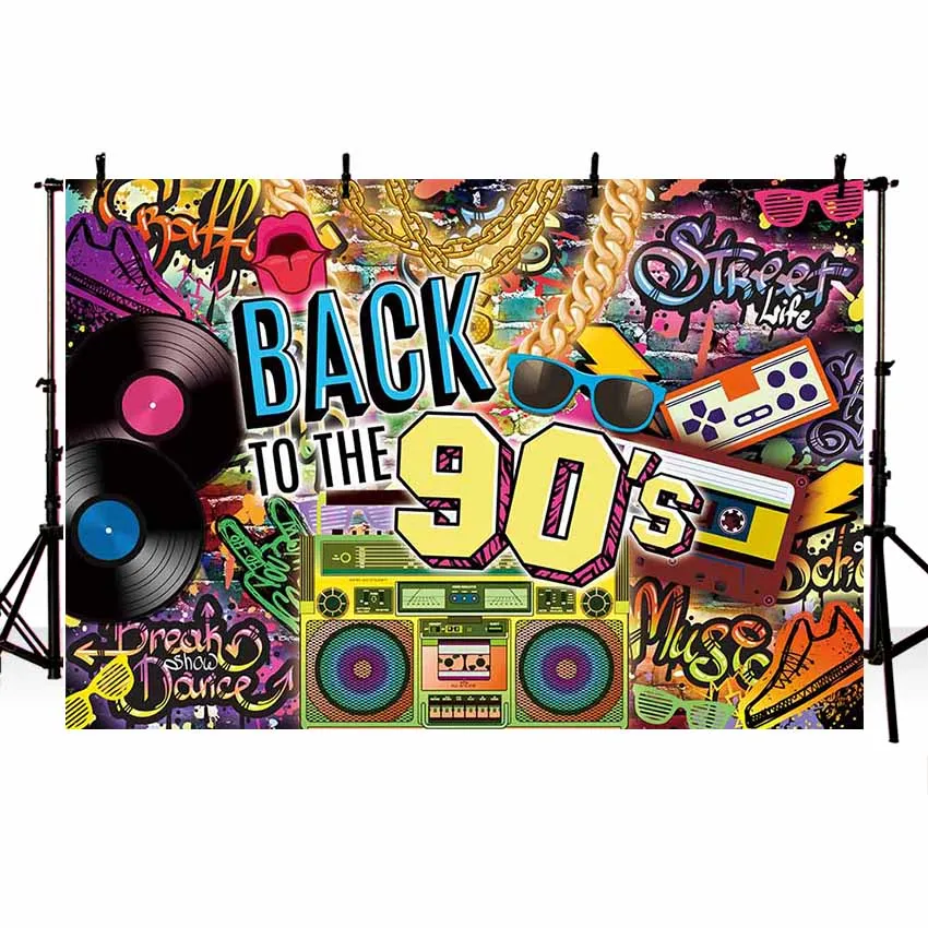 Mehofond Photography Background Back to The 90s Hip Hop Graffiti Retro Brick Wall Adult Birthday Decor Backdrop Photo Studio