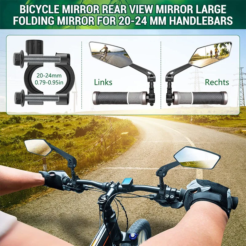 Universal Bike Rearview Mirror - HD Flat Glass 360° Adjustable Handlebar Mount for Mountain Bicycle & E-Bike Safety Riding