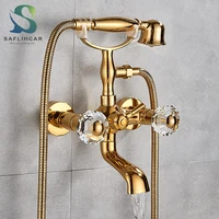 Telephone Style Golden Waterfall Bathtub Faucet Bathroom Brass Bath Faucets Waterfall Rotatb Spout Hot&Cold water Shower tap set 1