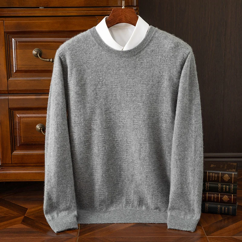 

Smpevrg Winter Man's Sweaters Long Sleeve O-Neck Solid Jumper male Pullover Basic Style Blouse 100% Woollen Knitted Tops Clothes