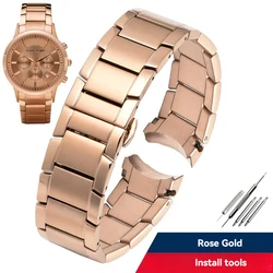 Elegant 22mm Curved End Solid Stainless Steel Watch Strap - Premium Metal Wristband - 22mm - width (Rose gold)