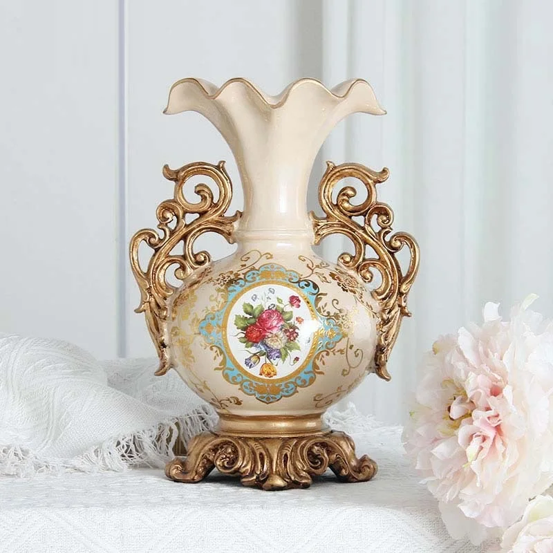American style double ear vases, luxurious decorative jars, living room foyer jar ornaments, resin flower arrangements, European 2