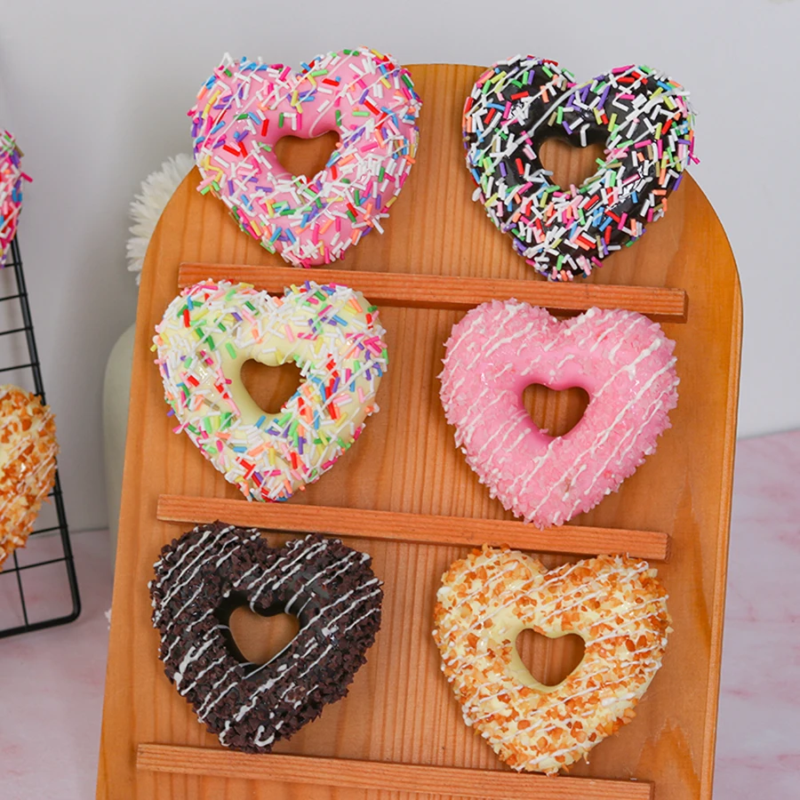 Heart Shaped Doughnuts Dessert Wedding Party Decoration Cake Decoration Photography Professional Simulation Cake Model 6PCS/Set