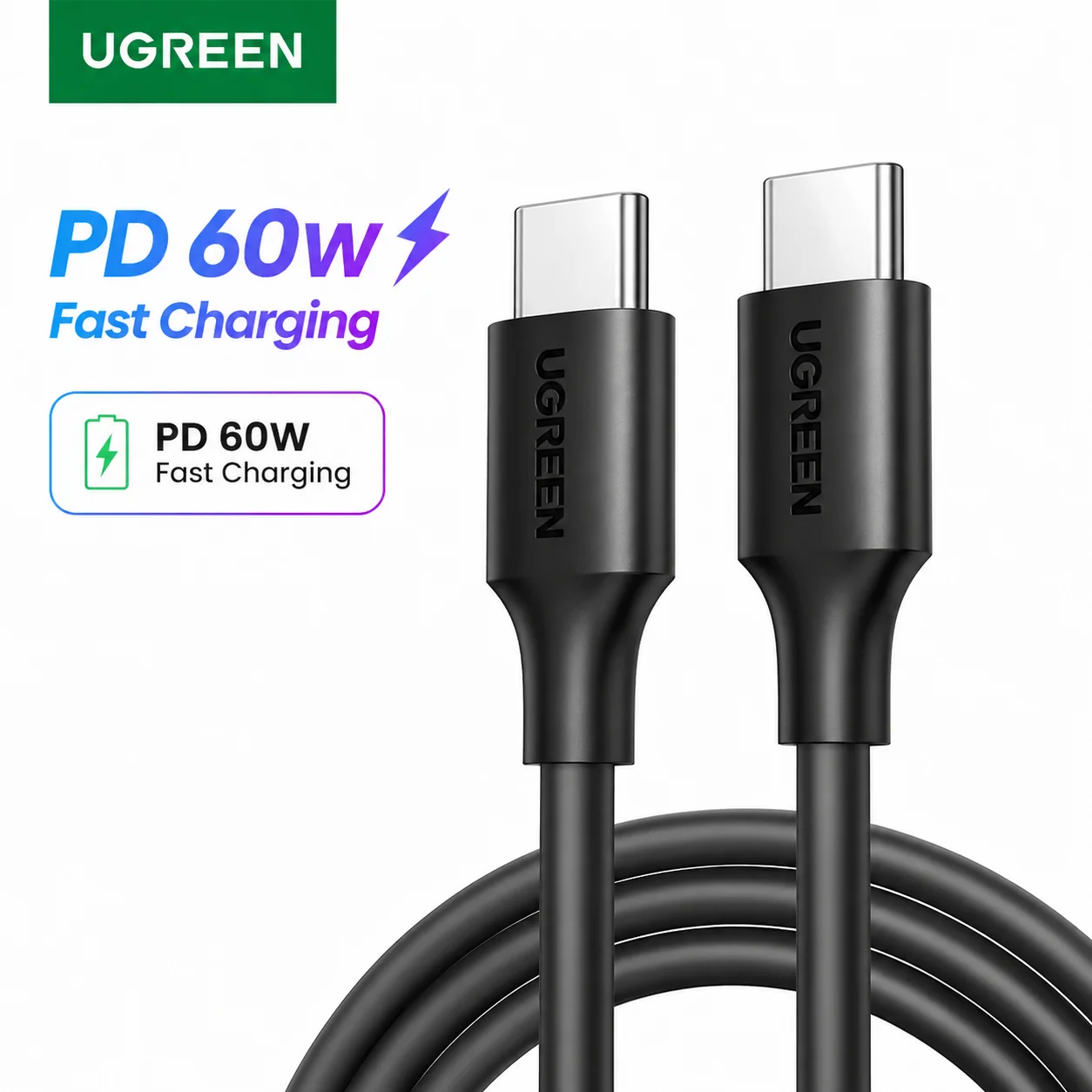 UGREEN USB C إلى USB C كابل PD60W آيفون 17 16 15 ماك بوك باد كابل شحن سريع 20 فولت 3A نوع C شاحن سريع PD كابل USB C