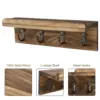 Rustic Wood Key Holder For Wall Farmhouse Wall Shelf Wall Mounted Home Decor Wall Floating Shelf with 4 Hooks 4