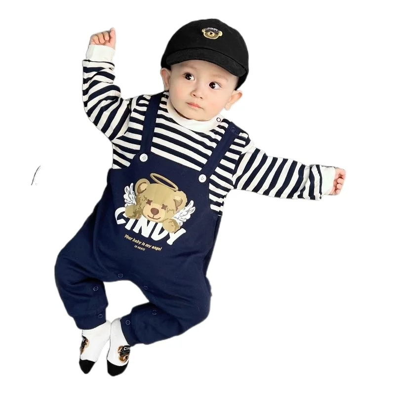 Baby Jumpsuit 2023 Spring and Autumn Cotton Long Sleeve Romper Cartoon Bear Baby Boy Clothes