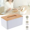 Plastic Tissue Box Wooden Lid Square Napkin Holder Container Wet Tissue Paper Dispenser Case Modern Home Car Organizer 1