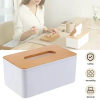 Plastic Tissue Box Wooden Lid Square Napkin Holder Container Wet Tissue Paper Dispenser Case Modern Home Car Organizer 1