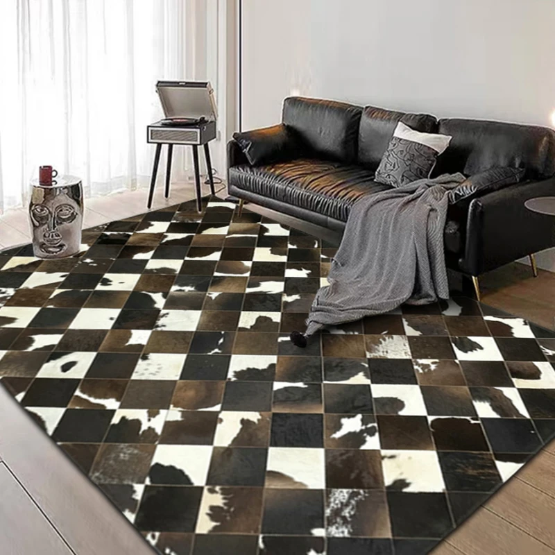 Luxury Living Room Sofa Real Cow Skin Stitching Carpet Horse Fur Rugs ...