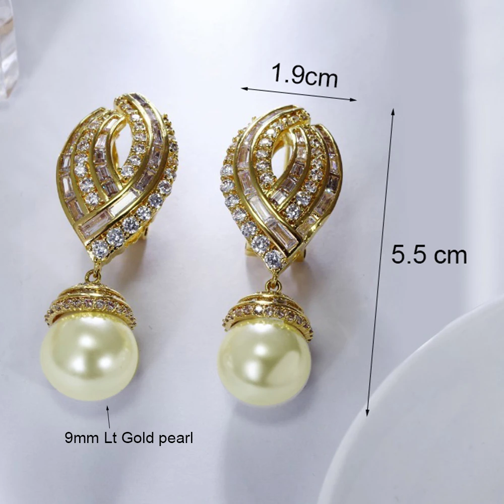 55 mm Very Long earrings for women With 9mm LT Gold pearl Trendy jewelry Gold-color Large Bridal earrings
