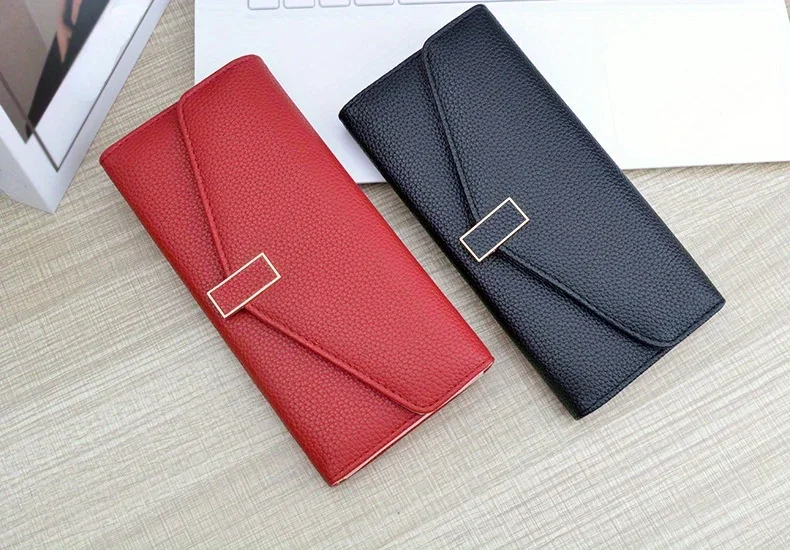 Classic Solid Color Long Wallet, Trendy Women's Credit Card Holder, Simple Coin Purse