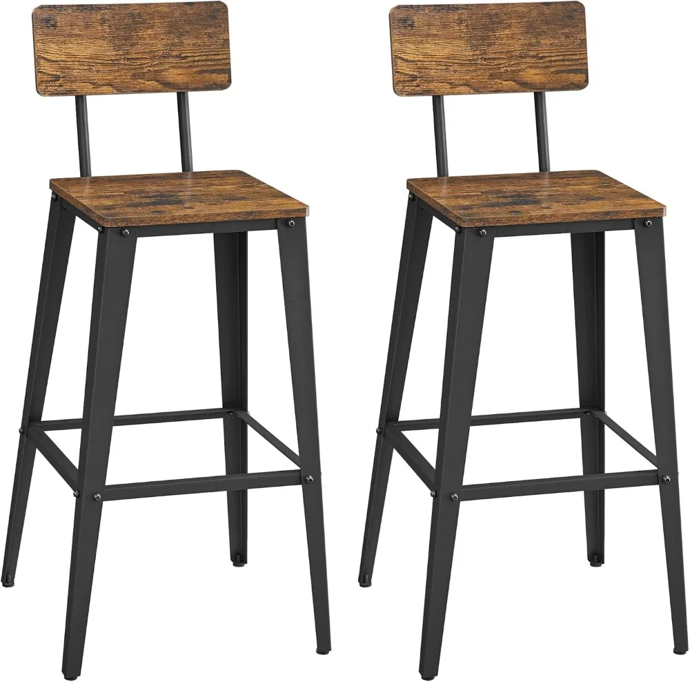 

VASAGLE Set of 2 Bar Stools, Height Stools, Tall Bar Stools with Back, Chairs, Steel Frame, Industrial Style