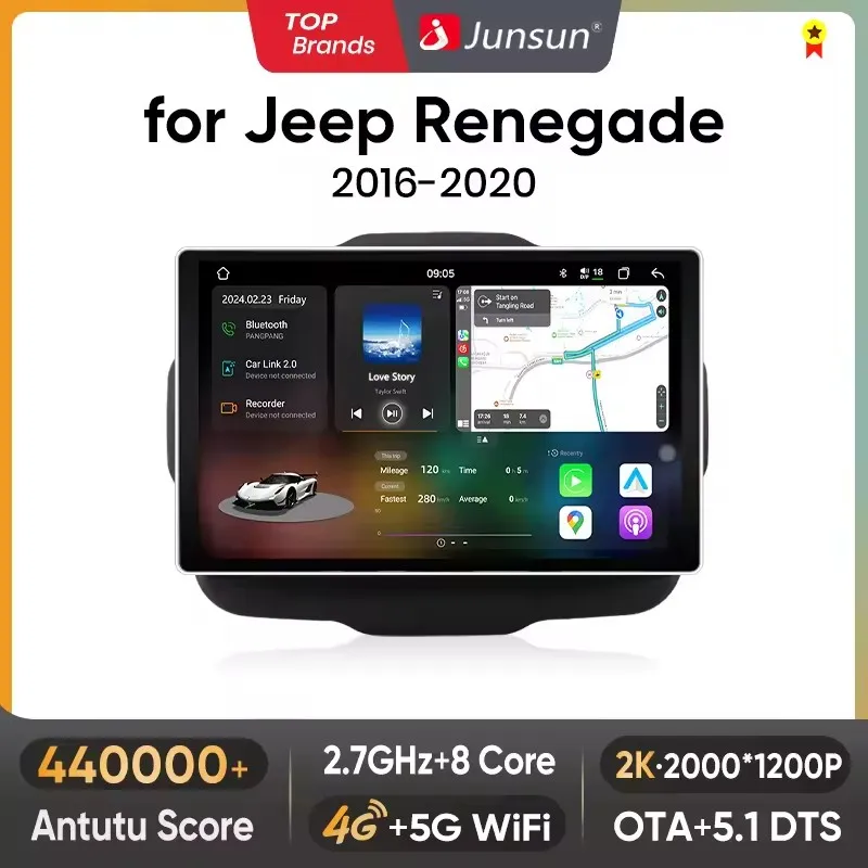Junsun 7870 2K Wireless CarPlay Android Auto Radio For Jeep Renegade GPS Navigation 4G Player DSP DTS 360
