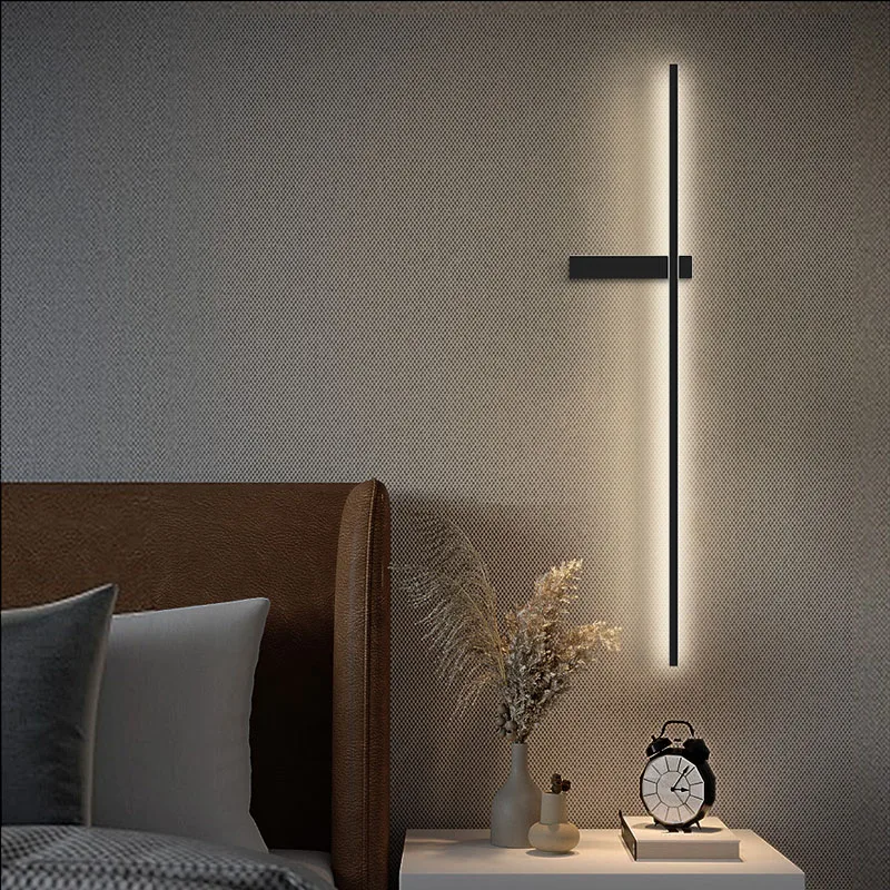 Long strip wall lamp bedroom bedside lamp modern minimalist wall lamp living room TV background grille line wall lamp