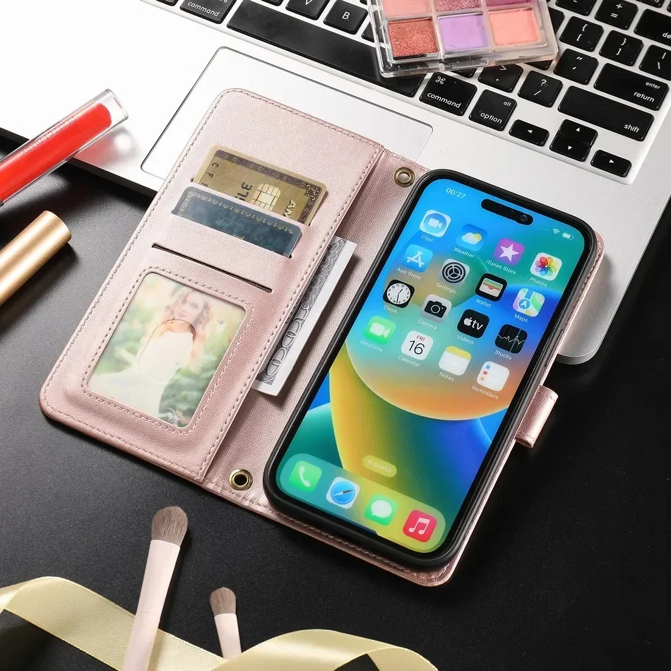 Luxury Leather Phone Case with Stand and Wallet Feature
