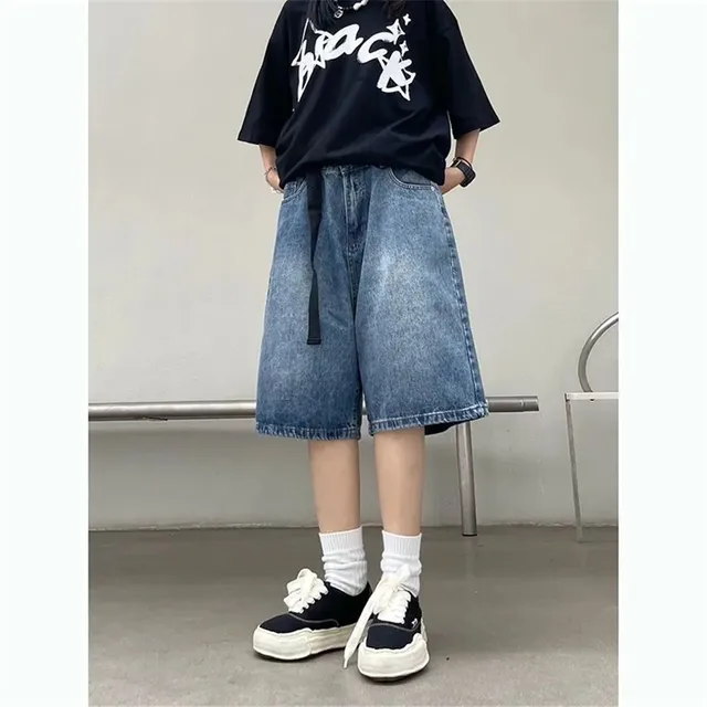 Y2K Baggy avec ceinture Jean Shorts Vintage jambe large Denim Shorts américain Streetwear décontracté lavé surdimensionné Emo été Denim Shorts 1