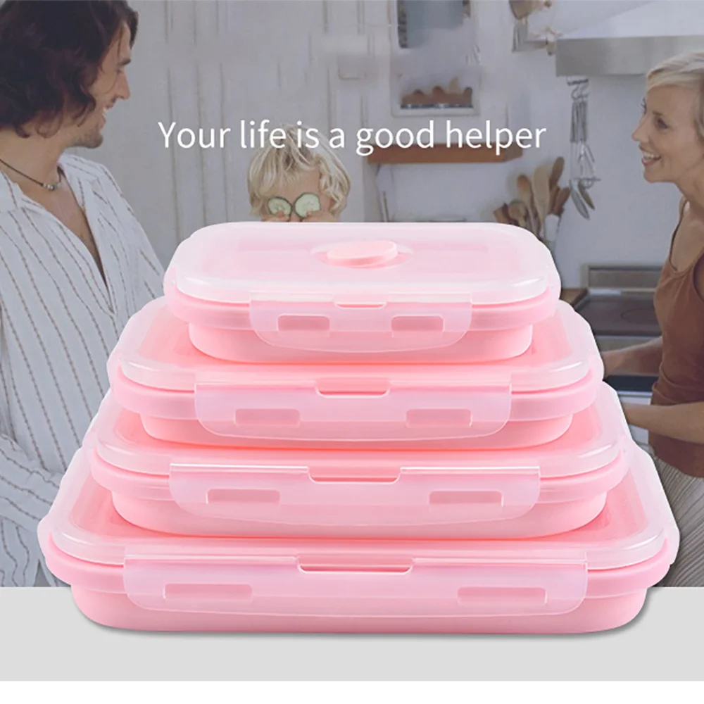 

Kitchen Tools Collapsible Silicone Food Container Portable Bento Lunch Box Microware Home Outdoor Food Storage Containers Box