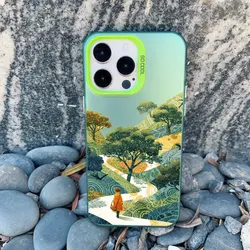 Spring Scenery Shockproof Laser Phone Case with Field Design - iPhone 13 Mini (CH - Green CY 1)