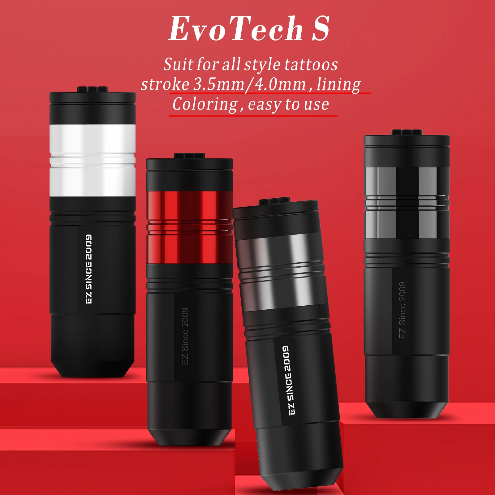 EZ EvoTech S Wireless Battery Tattoo Pen Machine 3.5mm/4.0mm Stroke EZ Intelligent Chip Swiss Motor