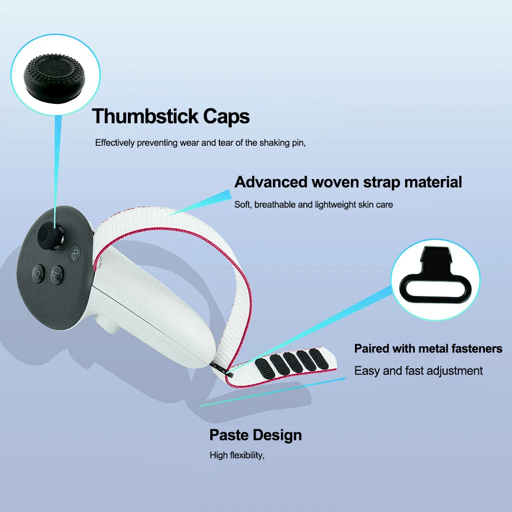 VR Headset Accessories Set Adjustable Active Straps Replacement Kit Metal Ring Buckle Joystick Caps for Meta Quest 3 Controller