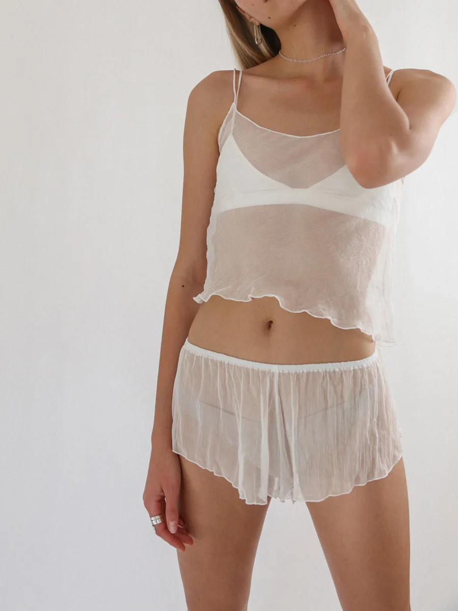 

Women’s Two Piece Lingerie Set Underwear Lingerie Sheer Mesh Crop Cami Tops and Shorts Set Sleepwear Nightwear