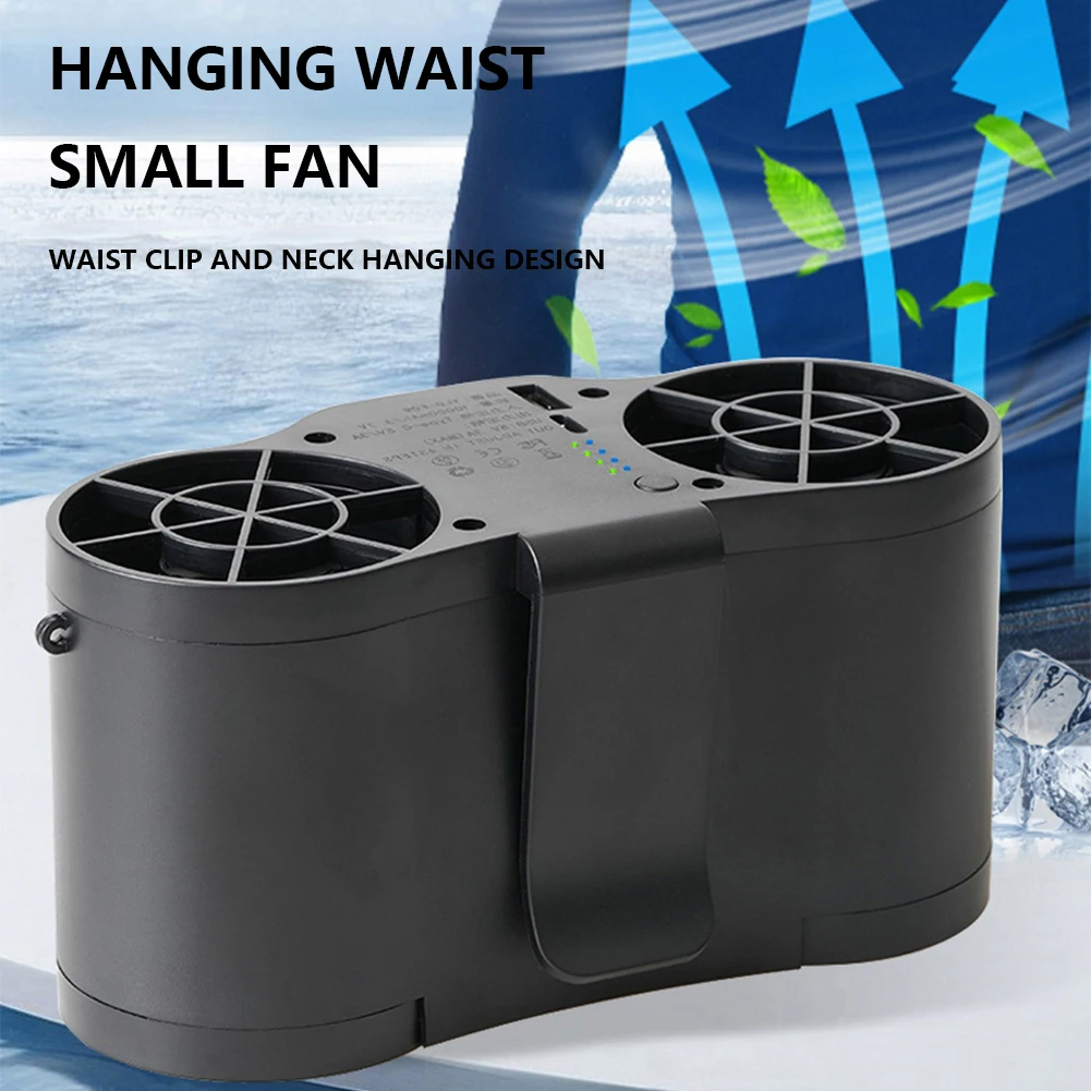 

20000mAh Portable Belt Fan 4 Speed Electric Fan Cooler Dual Air Outlet Emergency Mobile Power for Jobsite/Farm/Traveling/Fishing