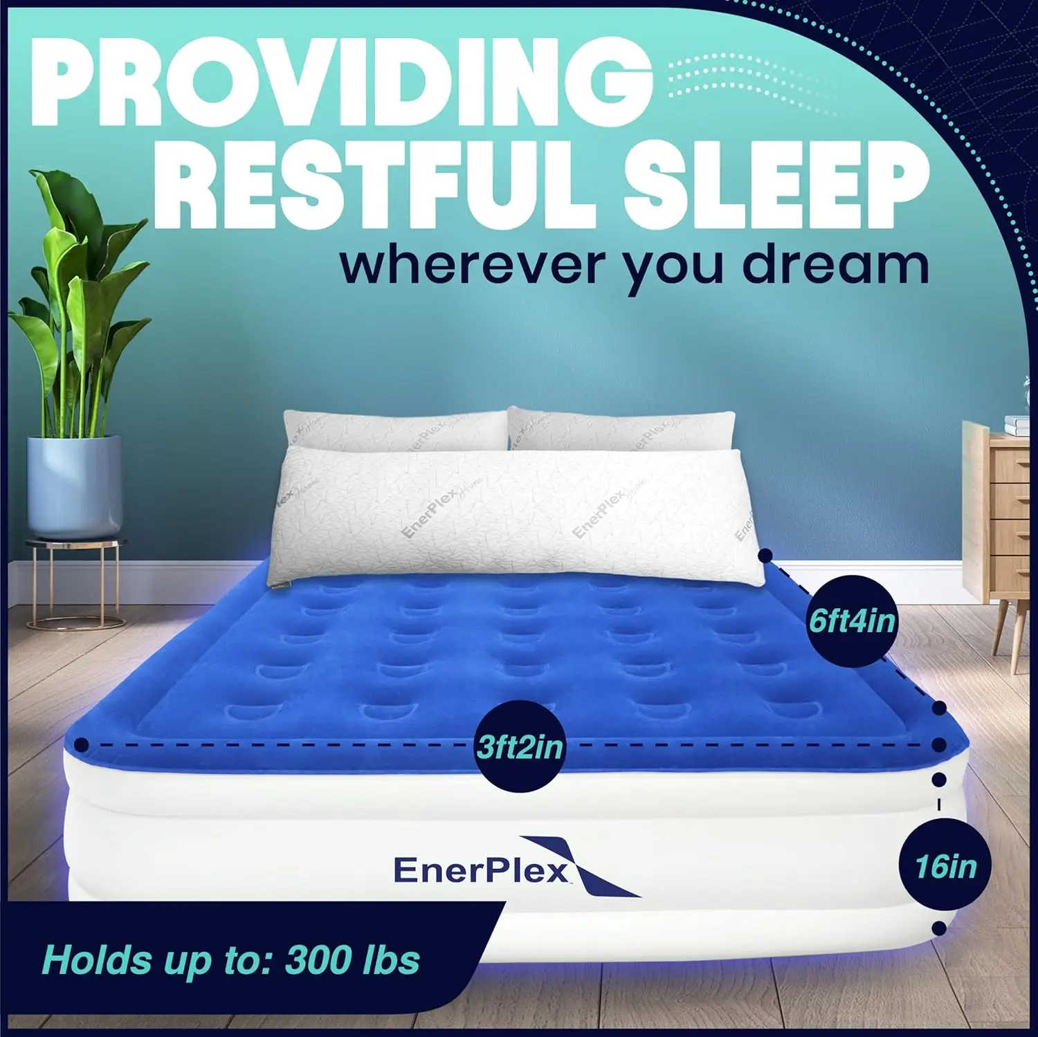 Self-Inflating Air Mattress with Built-in Pump, Portable Travel Bed with Neck Support for Home & Camping