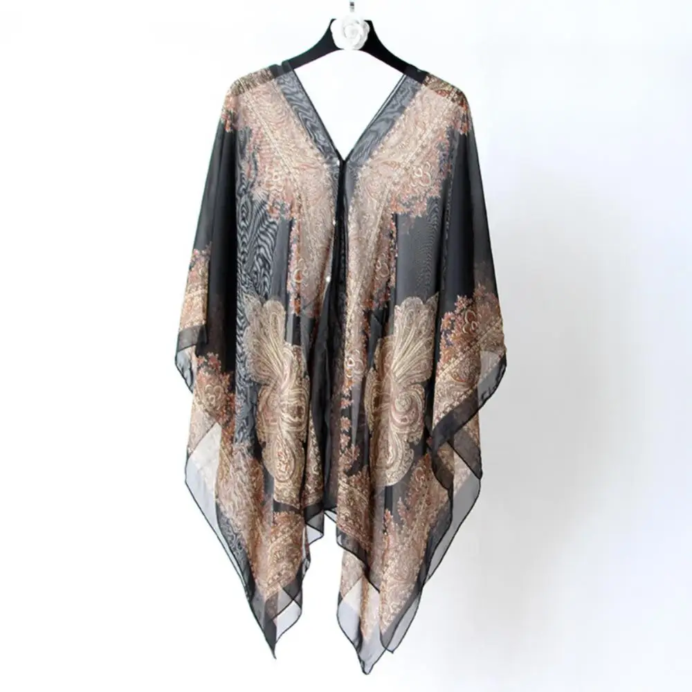 Woman Chiffon Blouse Fashion Women Scarf Shawl Printed Sunscreen Sun Shawl Beach Soft Loose Bikini Cover Tops sunscreen shawl silk scarf shawl