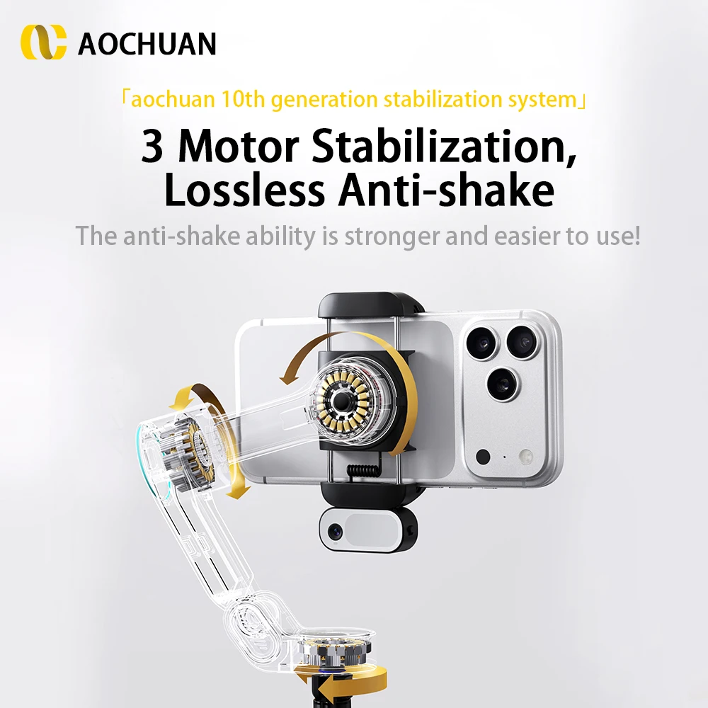 AOCHUAN X3 Handheld Gimbal Stabilizer Built-in Extension Rod Tripod Facial Tracking For IPhone 12-17 Android Samsung_voghion.com