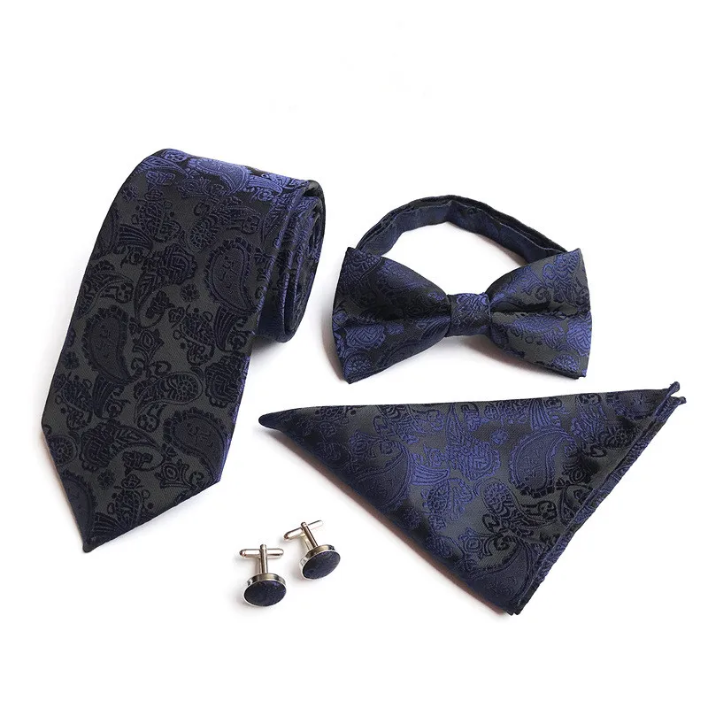 

13 Colors Fahsion Paisley 100% Silk Ties for Men Handkerchief Cufflink Ties Pre-Bow Tie Hanky Set Jacquard Necktie Wedding Gift