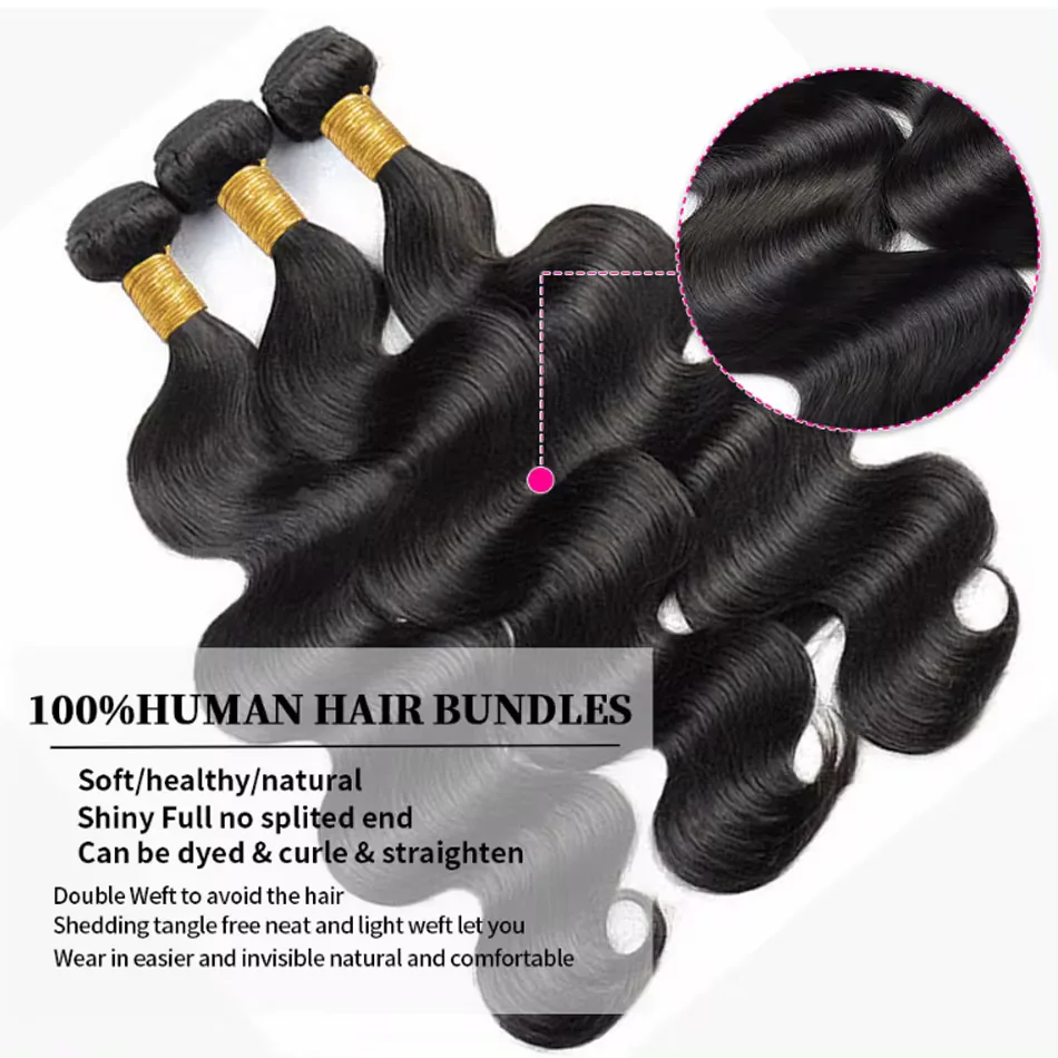 Body Wave Bundles 100% Raw Human Hair Extensions Peruvian Hair Weaving 30 Inch 1/3/4 Bundles 12A