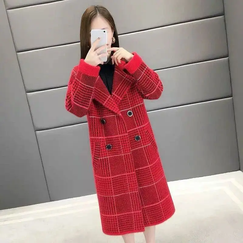 Imitation Mink Fleece New Autumn/Winter Mid Length Coat 2023 Korean Loose Fashion Women's Thickened Cardigan Coat